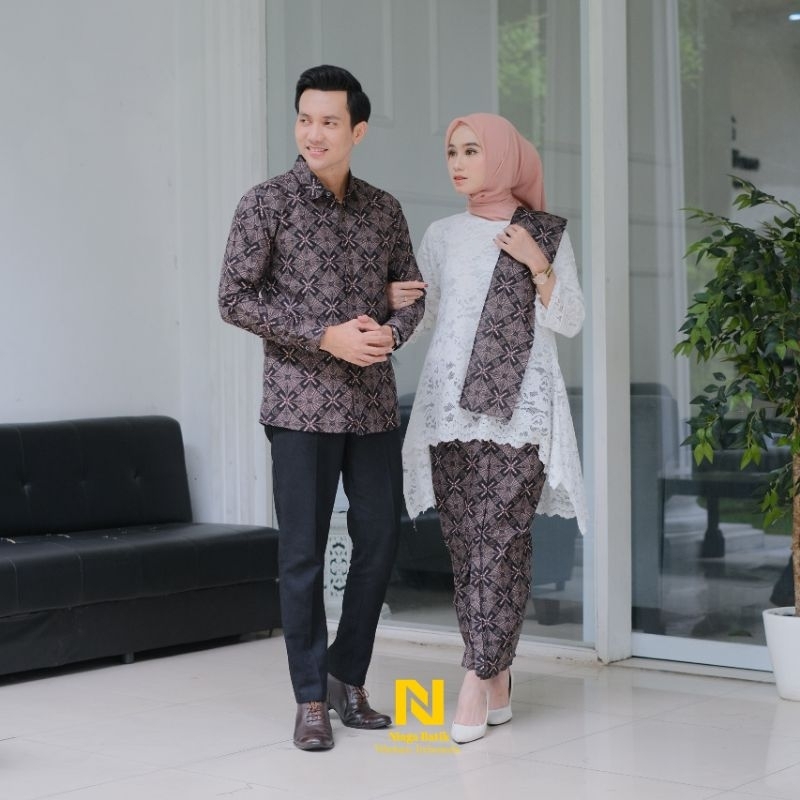 SET COUPLE Kemeja Batik Pria dan Rok Wiru Wanita Modern Motif MADUBRONTO  kemeja batik pria rok wani