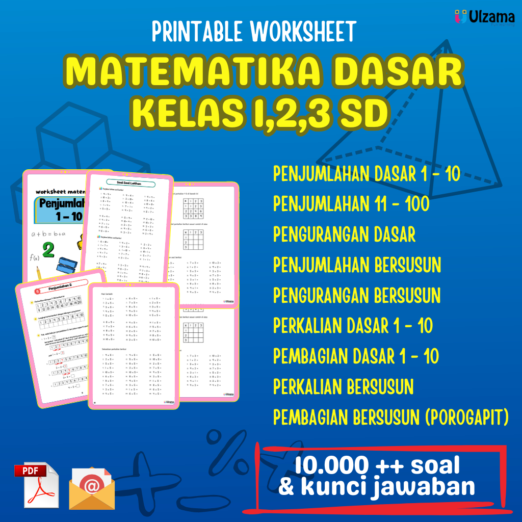 Worksheet Printable Edukasi Anak | 500+ Lembar Kerja Matematika Dasar Anak SD