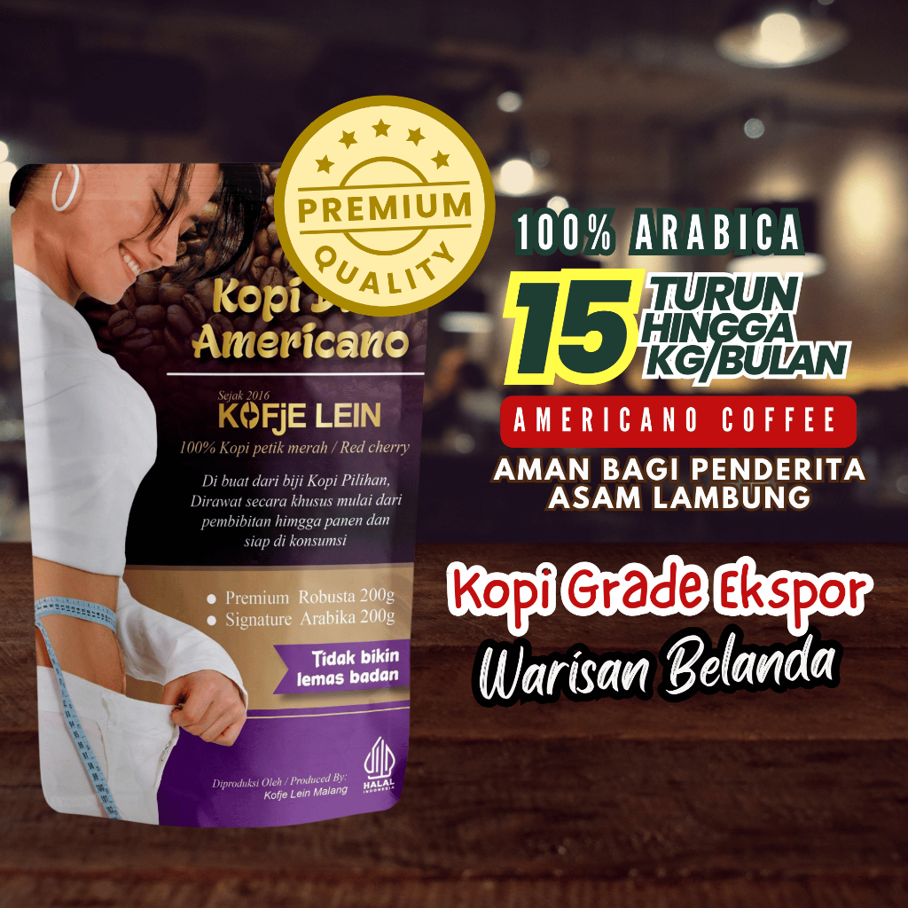 

Kopi Americano Original Arabica Coffee Pembakar Lemak Perut Kofje Lein