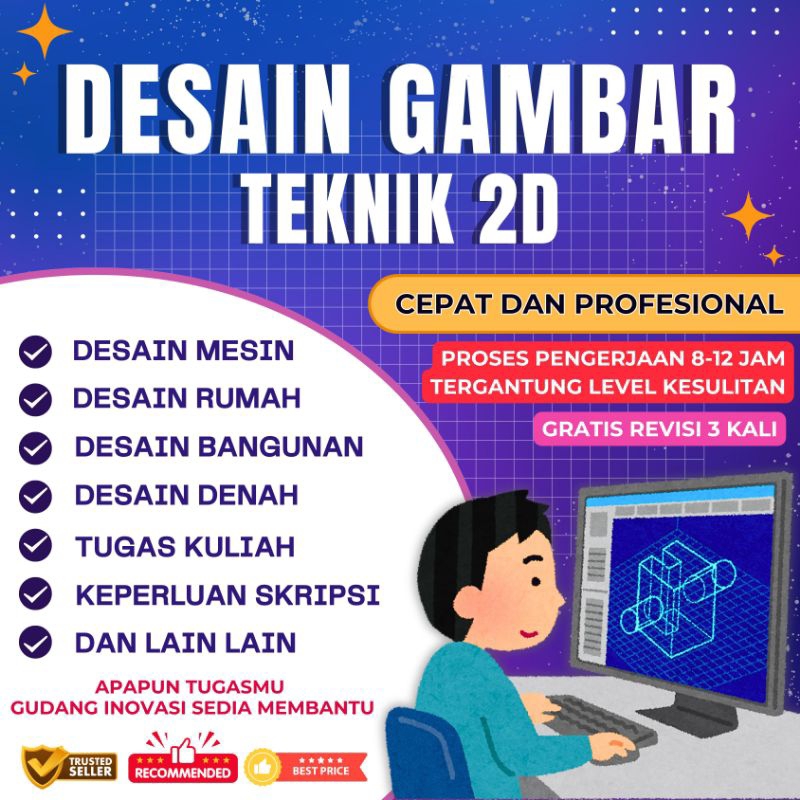 JASA GAMBAR TEKNIK 2D / JASA DESAIN 2D CAD untuk Tugas Kuliah, Skripsi, Tugas proyek