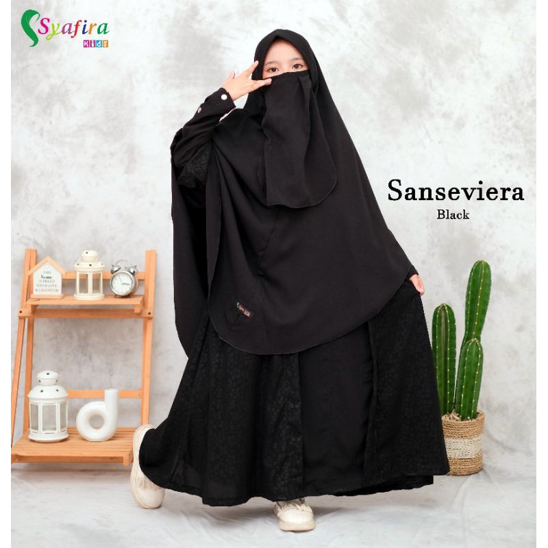 Set Abaya Gamis Hitam/Warna Jilbab Cadar Anak Perempuan Syar'i Sanseviera emboss by Syafira Kids