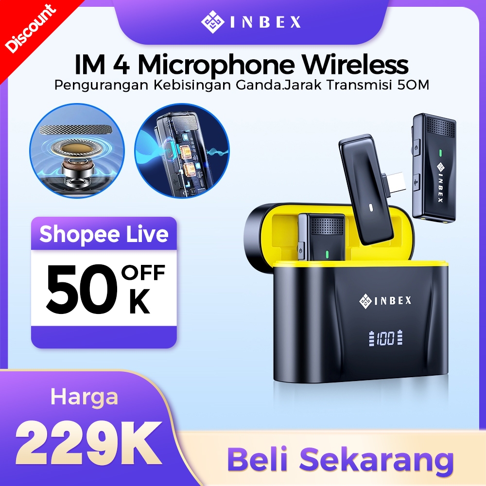 INBEX IM4  Microphone Wireless Live stream/Video Mic Clip Dual Lavalier Bluetooth&Charging Case
