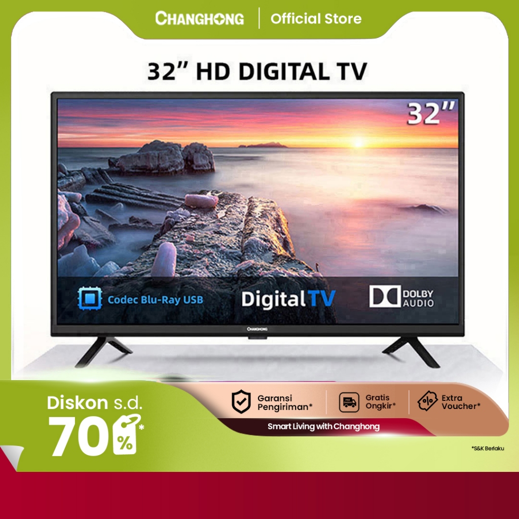 Changhong 32 Inch Digital LED TV (L32G5W) HD TV-DVBT2--USB Moive