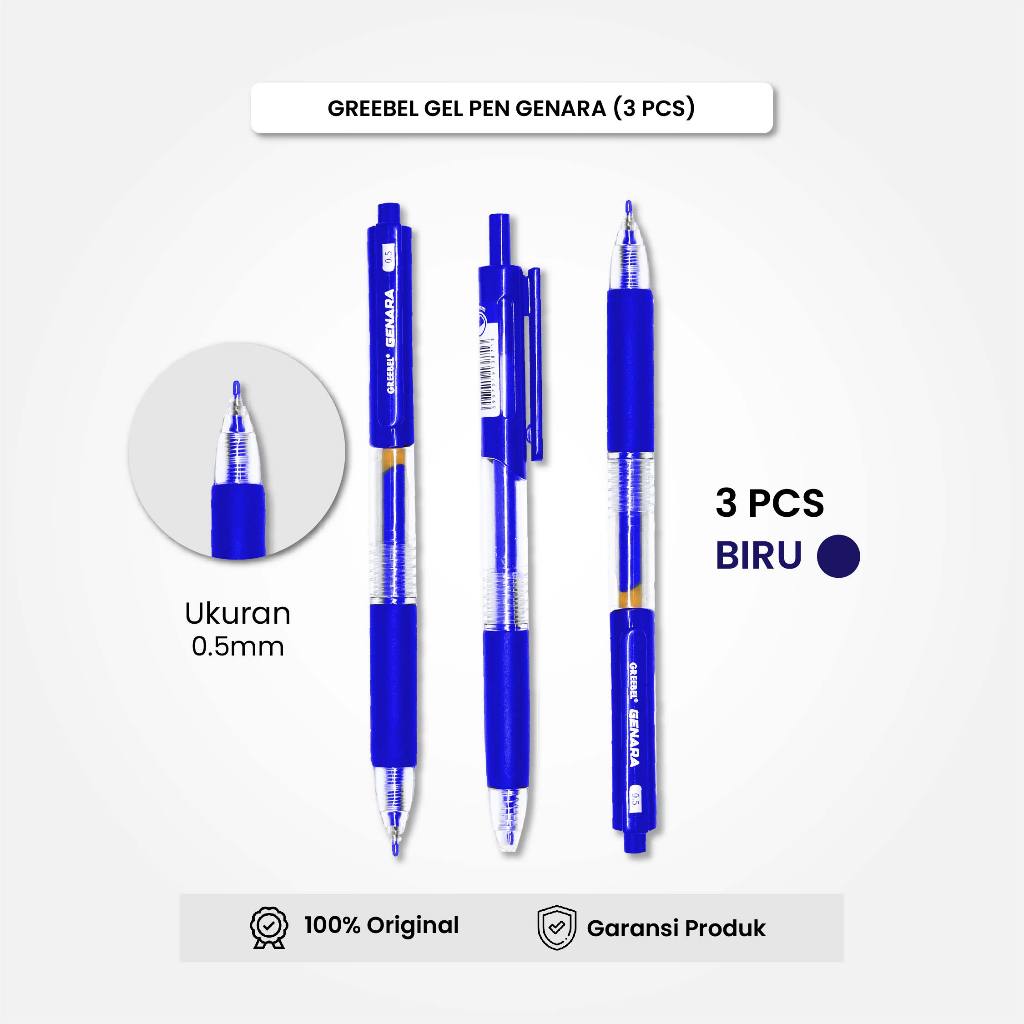

GREEBEL Gel Pen Pulpen Pena GP-508 Genara Biru 0.5 (3PCS/SET) / Pulpen Gel Murah Grosir