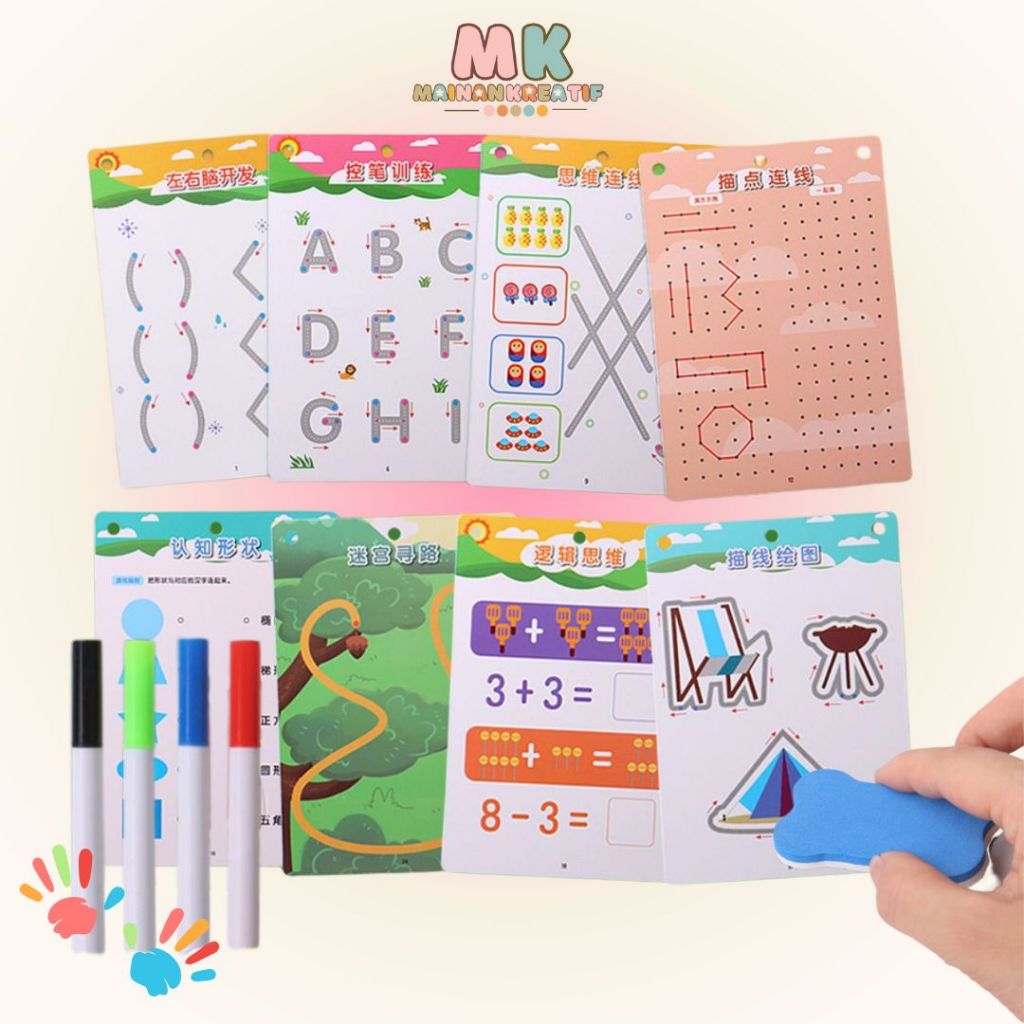

MK605 Buku Aktivitas Edukasi Anak Belajar Menulis Membaca/ Magical Tracing Workbook ReusableDot To Dot Wipe And Clean Book Dapat Dihapus