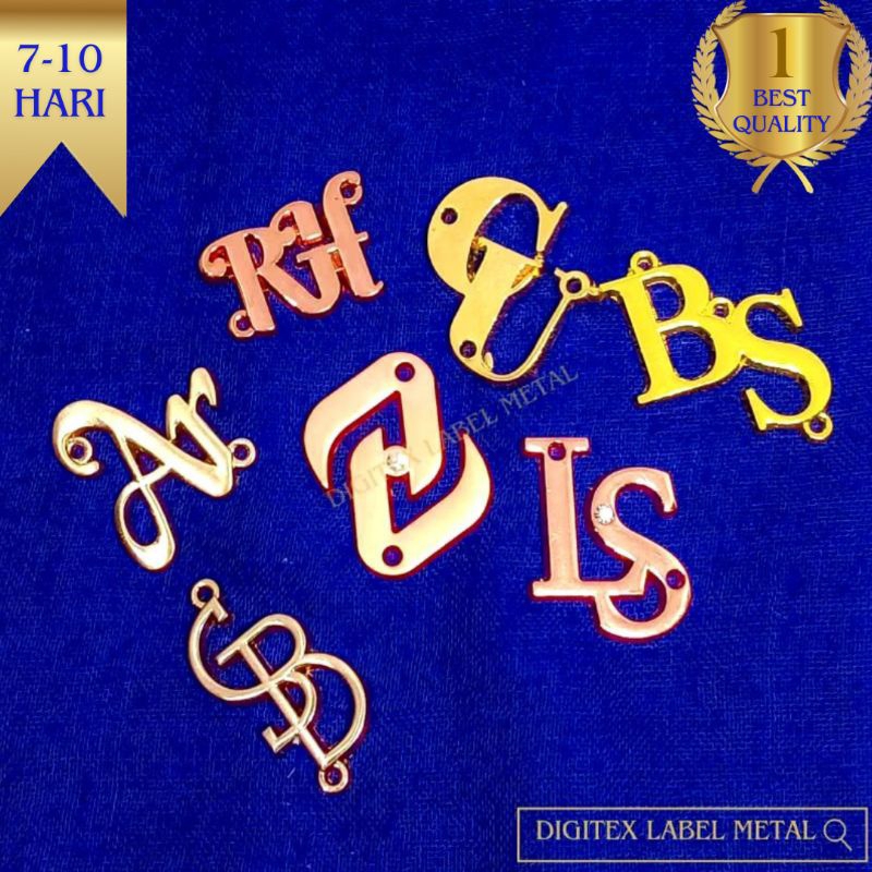 Label plat bentuk huruf atau angka /label merek / label brand untuk hijab/gamis/mukenah/baju muslim/