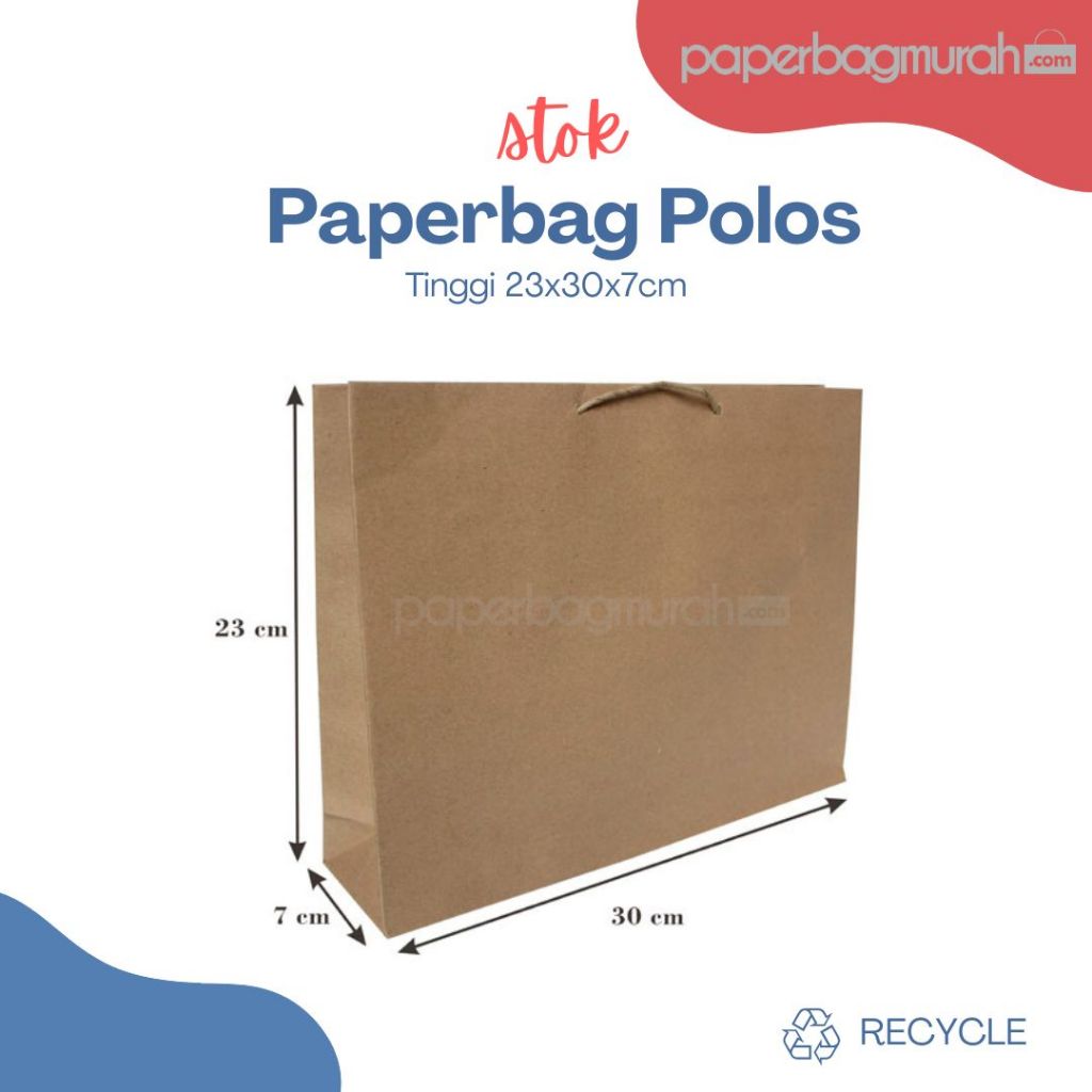 

Paper bag Polos 23x30x7 (TxPxL) Tas Kertas Packaing Baju Distro Butik Eco