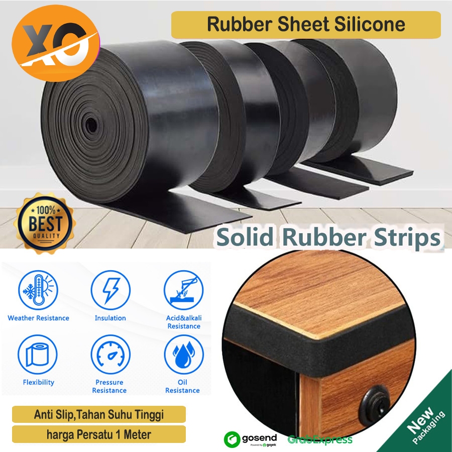Karet Rubber Strip Hitam Anti Slip Polos Tebal 1mm - 6mm Lebar 1cm - 10cm Karet Gulungan Panjang Per