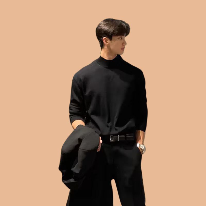 Turtle neck Rib Cotton rajut kerah tinggi pria wanita kaos dalaman unisex baju manset inner