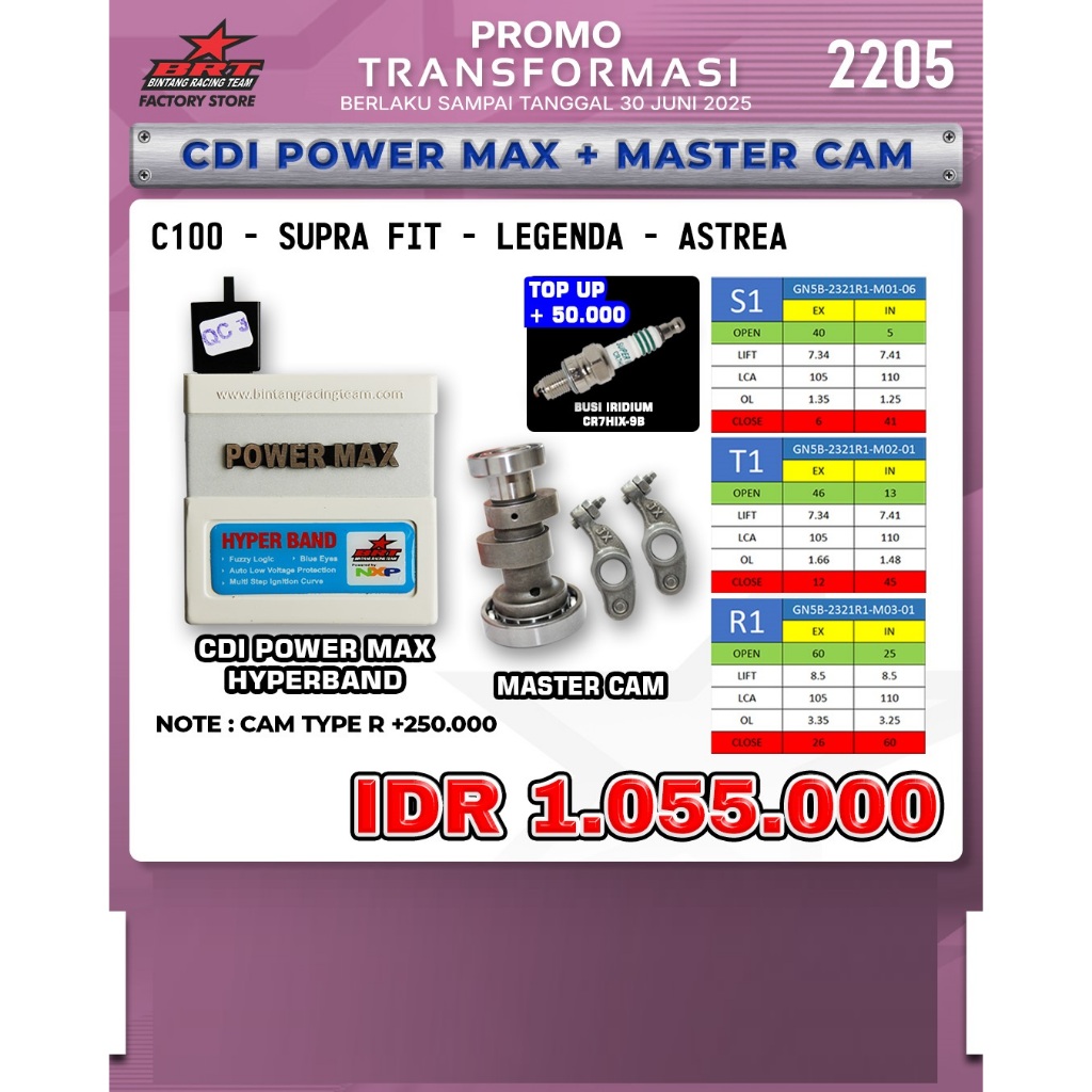 PAKET CDI POWERMAX-MASTERCAM ROCKER ARM-BUSI BOSCH C100 SUPRA FIT LEGENDA ASTREA - BRT BINTANG RACIN
