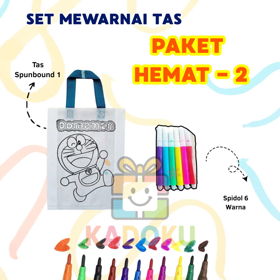 

KADOKU Set Mewarnai Tas Spundond - Paket 2 spidol 6 pcs - Paket Melukis Anak - Souvenir Ulang Tahun Anak - Hampers Anak