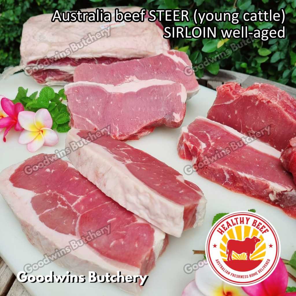 

Beef SIRLOIN Australia STEER (young cattle) Healthy Beef aged-frozen STEAK CUTS daging sapi has luar Striploin New York strip