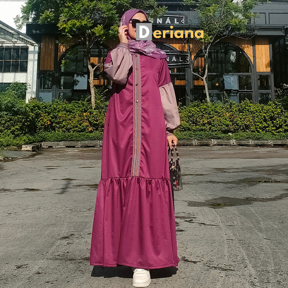 Deriana Project MEDINA DRESS Gamis Muslim Wanita Modern Casual Polos Burgundi Terbaru