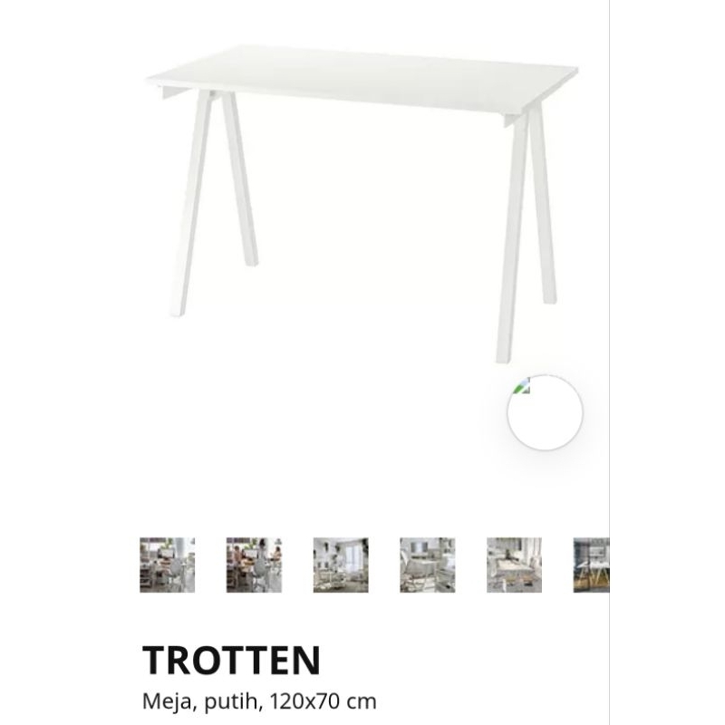 meja ikea trotten 120 x 70 bekas second putih