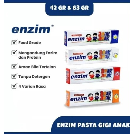 ENZIM Pasta gigi anak tanpa detergen 42gr&63G#ODOL Enzim#Enzim Pasta Gigi Anak