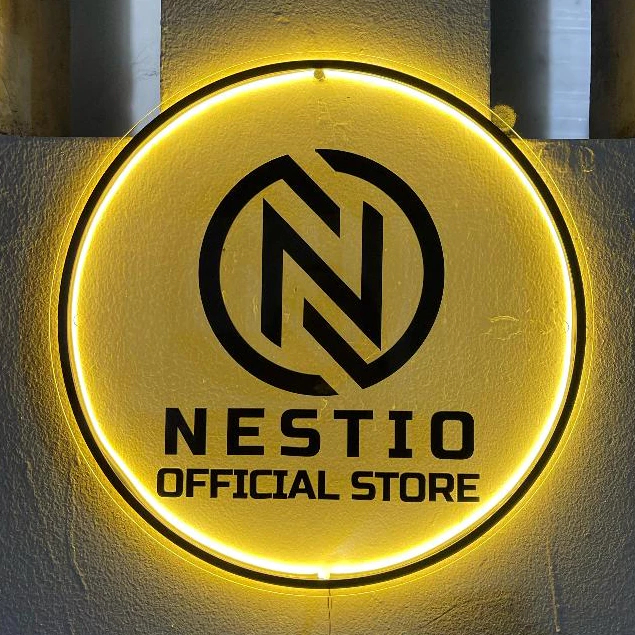 Papan Nama Toko Akrilik LED Custom Logo | Neon Branding Akrilik Bulat Backlit Premium | Lampu Neon B