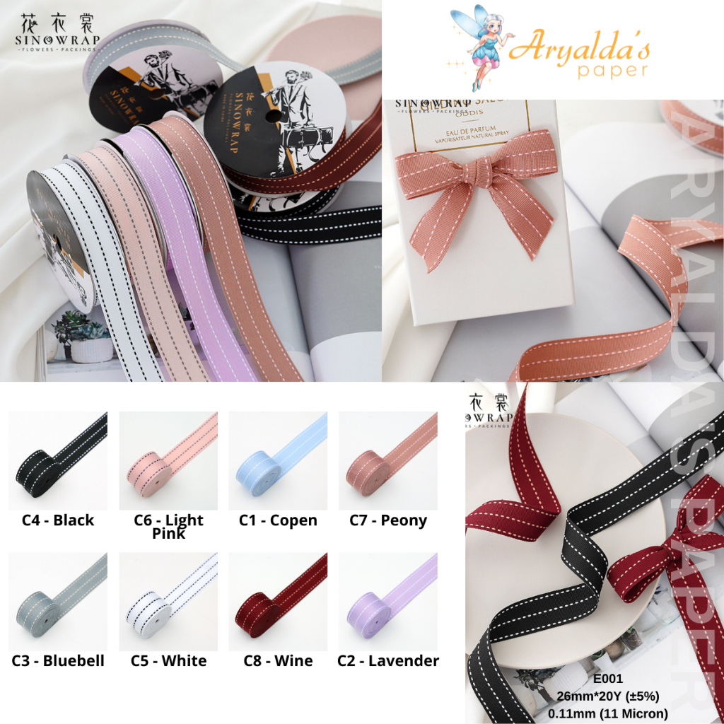 

[1 ROLL / 20 YARD] Korean Premium Ribbon 3 Stripe Line Size 2,6 CM | Pita Grossgrain Motif 3 Garis Salur Lebar 2,6 CM | Pita Impor Kado Hampers, Flower Bouquet Bouqet Buket Bucket Bunga, Hadiah, Gift Bingkisan, Florist