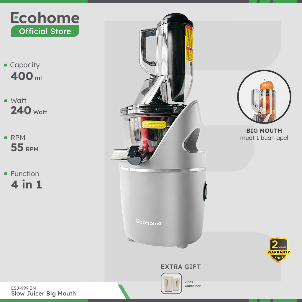 ECOHOME Slow Juicer Big Mouth ESJ999BM 55 RPM Pengekstrak Buah Low Watt Easy Clean Multifungsi