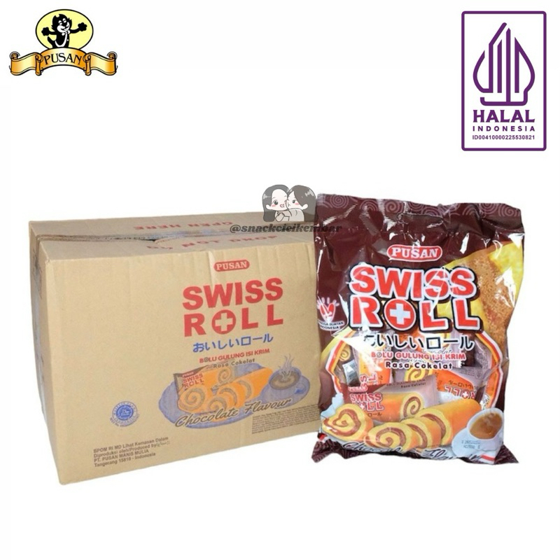 

PUSAN SWISS ROLL BOLU GULUNG ISI KRIM RASA COKELAT / STROBERI / KELAPA PANDAN 1 DUS ISI 8 BAG