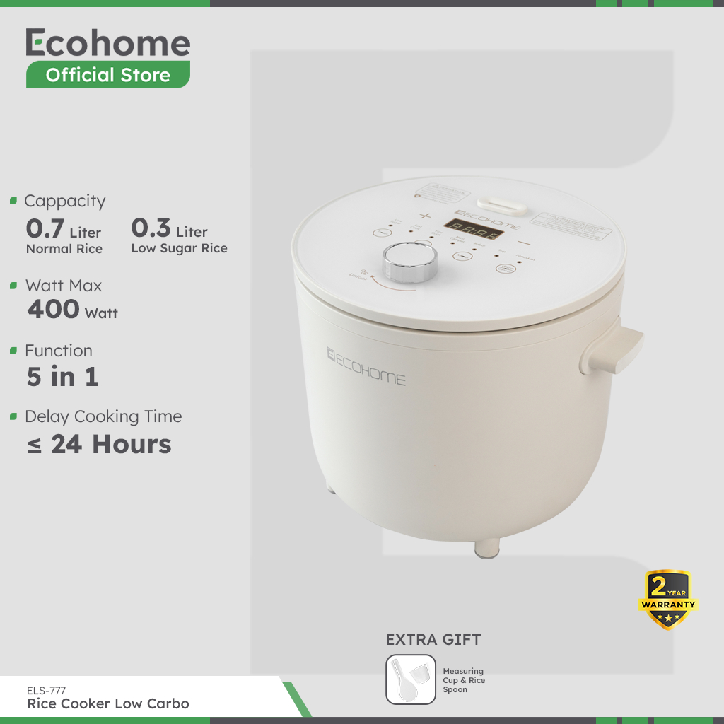 ECOHOME Rice Cooker Low Carbo ELS777 Low Sugar with 0.8L Penanak Nasi & Menghangatkan Low Watt