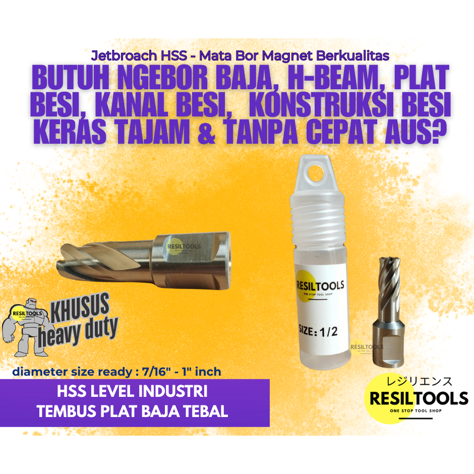 Jetbroach HSS 9/16 Inch Mata Bor Magnet Baja besi Tebal Ukuran 14.3 mm Jet Broach Tembus Plat & H-.B