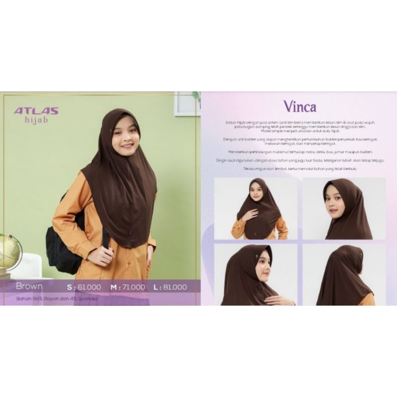 Atlas - Vinca Kerudung Bergo Instan Anak Sekolah Coklat Putih Polos Pad