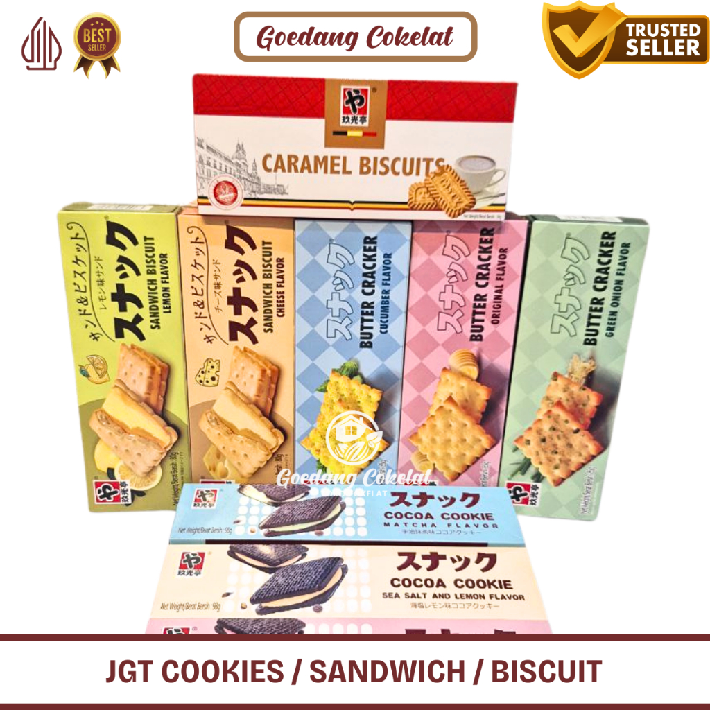 

JGT Biskuit Sancdich Cocoa Cookies / Caramel Biscuits Butter Crackers 98gr / 85g