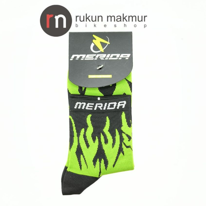 Original Merida Socks Team Merida Green Flame Size M Medium - Sock Kaos Kaki Sepeda Balap / Gunung /