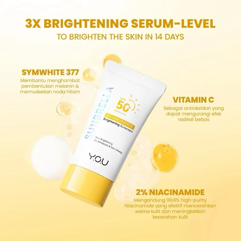YOU Sunbrella 2% Niacinamide Brightening Sunscreen SPF 50 PA+++ | Mencerahkan Kulit Kusam