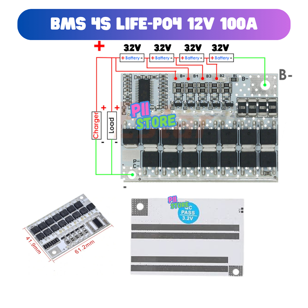 BMS 100A 4S Life-Po4 12V 3.2v BATTERY MANAGEMENT SISTEM WITH BALANCED