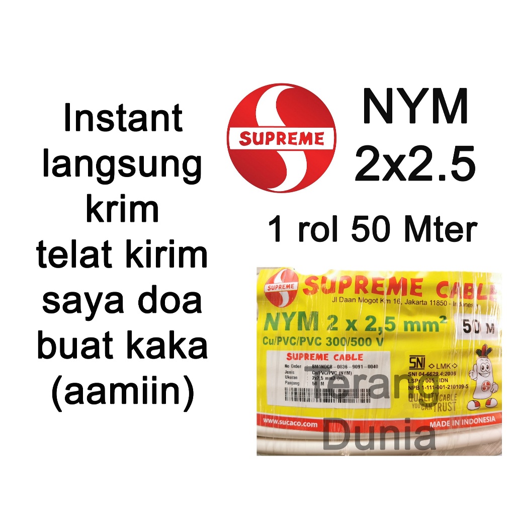 Kabel 2x2.5 Supreme 50meter Kabel Tunggal 2x2.5 Supreme 1 rol 50meter Kabel Supreme 2x2.5 50meter 1r