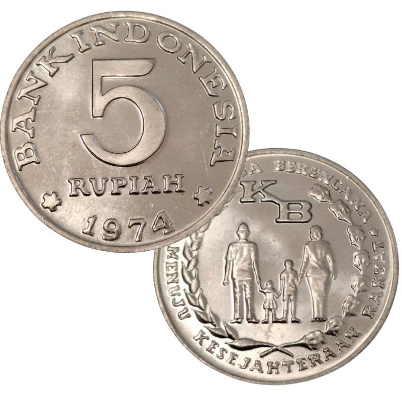 UANG KOIN 5 RUPIAH KB BESAR Tahun 1974 (ORIGINAL GRESS) UNTUK MAHAR ATAU KOLEKSI UANG KUNO