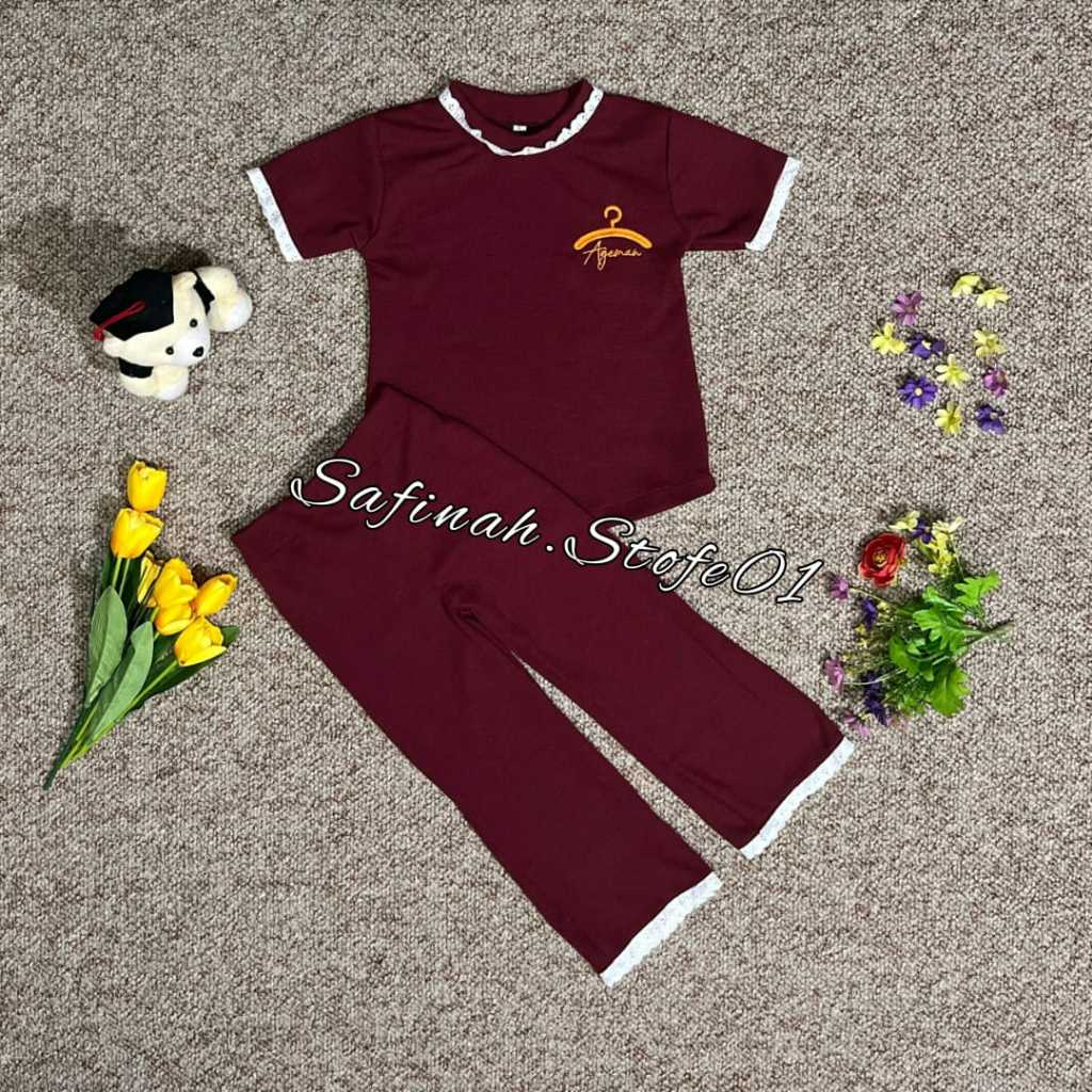 Setelan Anak Baju dan Celana Perempuan Viral / Set Rajut Bordir Anak Bahan Snowy Knit Usia 1-11 Tahu