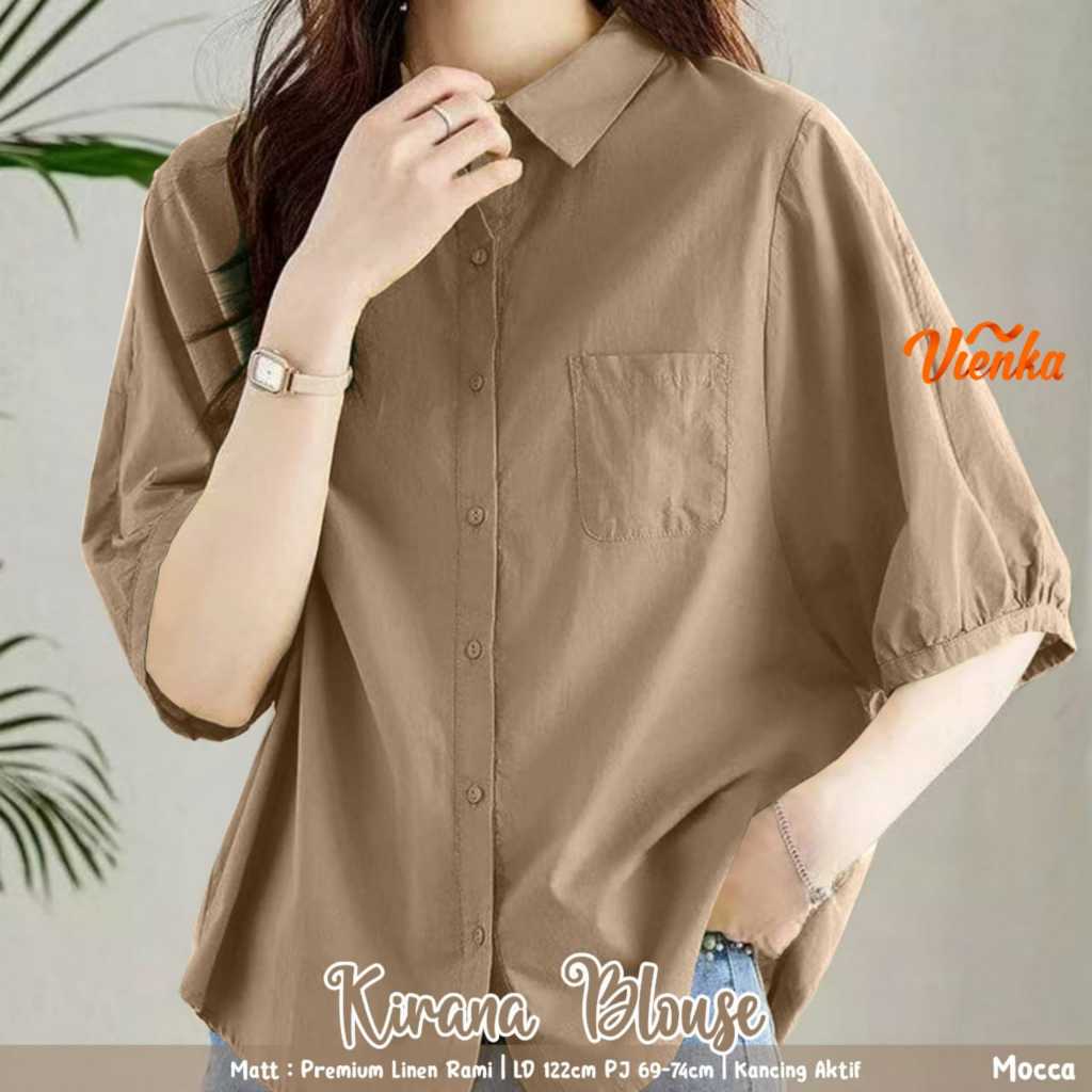 Kirana blouse linen jumbo baju atasan wanita blus lengan 3/4