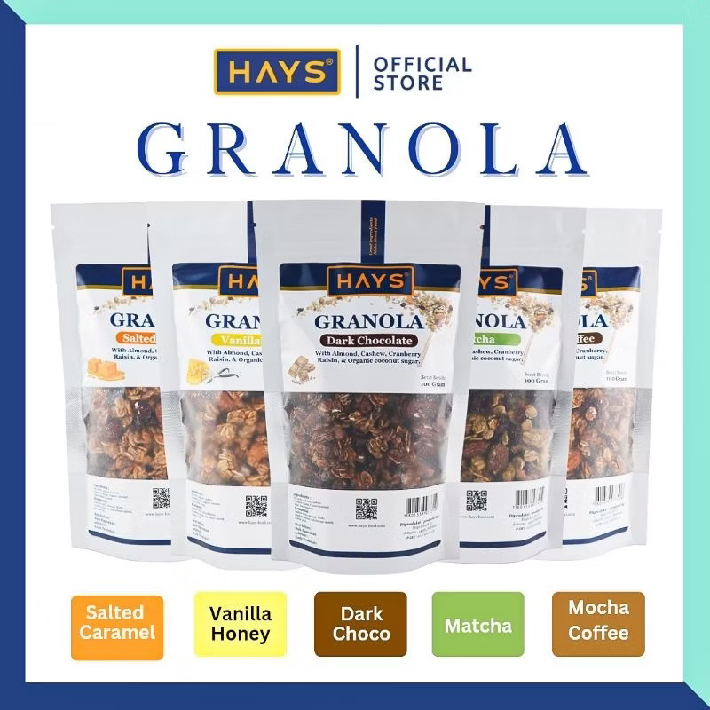 

HAYS GRANOLA ALL VARIANT 100gram dengan Almond Mede Cranberry / COD Balikpapan Cemilan Sehat / Cemilan Bergizi / Cemilan Enak Balikpapan