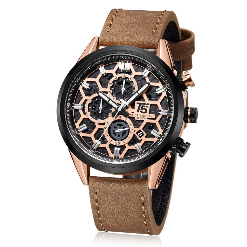 Jam Kulit Pria Original T5 3737 / Chrono Aktif Semua Jam Tangan Pria T5 3737G