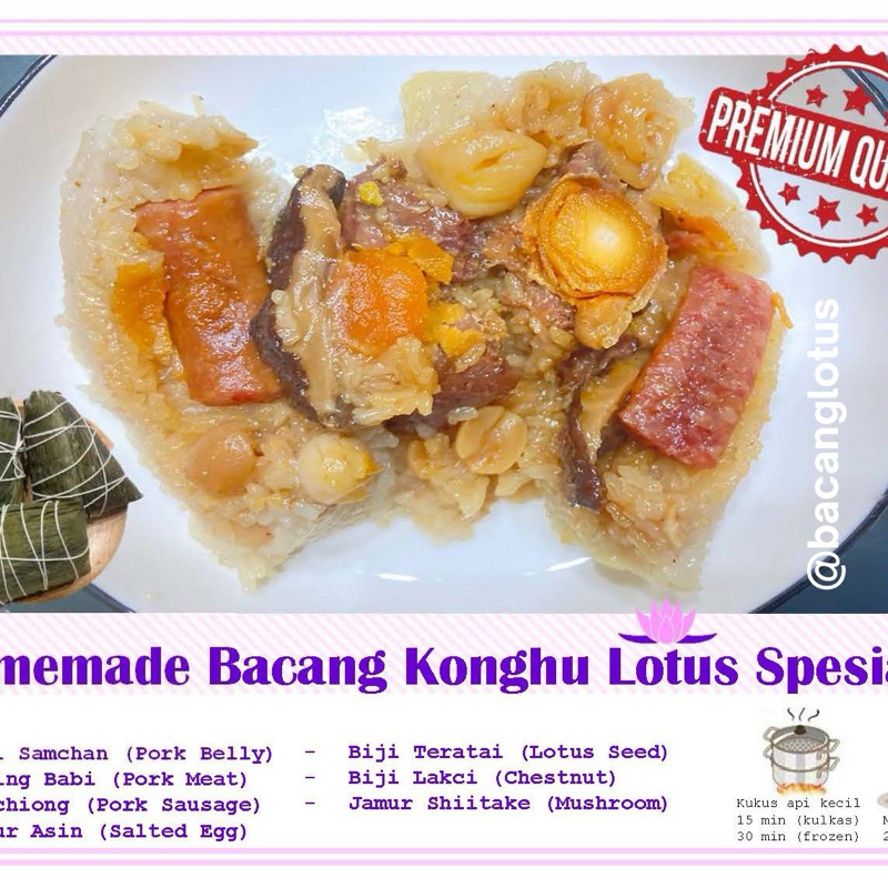 (READY INSTAN LANGSUNG) Bacang Konghu PREMIUM Bacang Lotus Bakcang Komplit Babi Nasi/Ketan