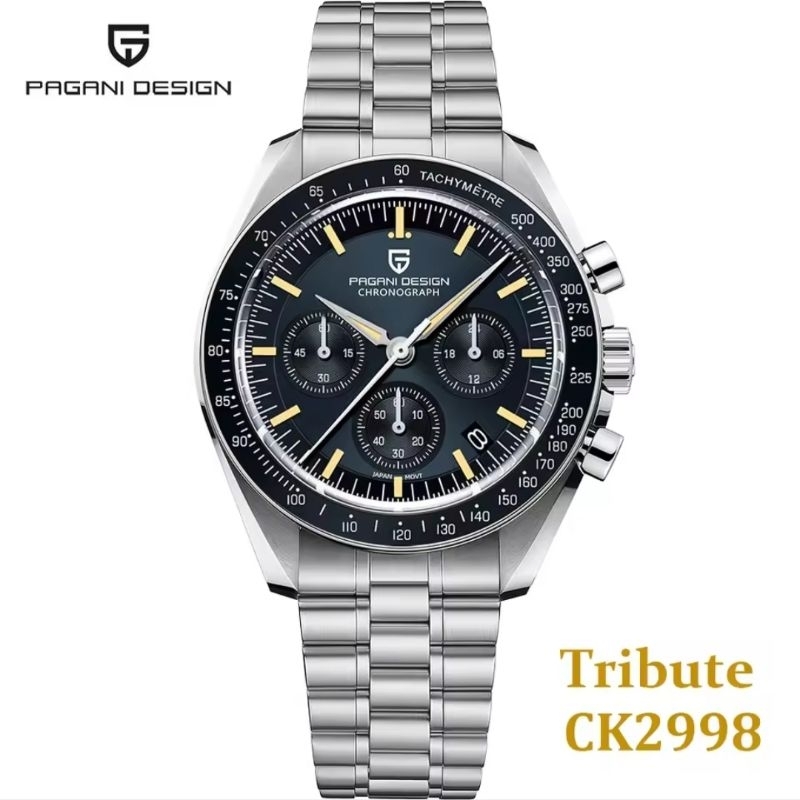 NEW PAGANI DESIGN SPESIAL SPEEDMASTER MECAQUARTZ SEIKO VK63 SAFIR DOME + AR COATING SOLID STEEL 316 