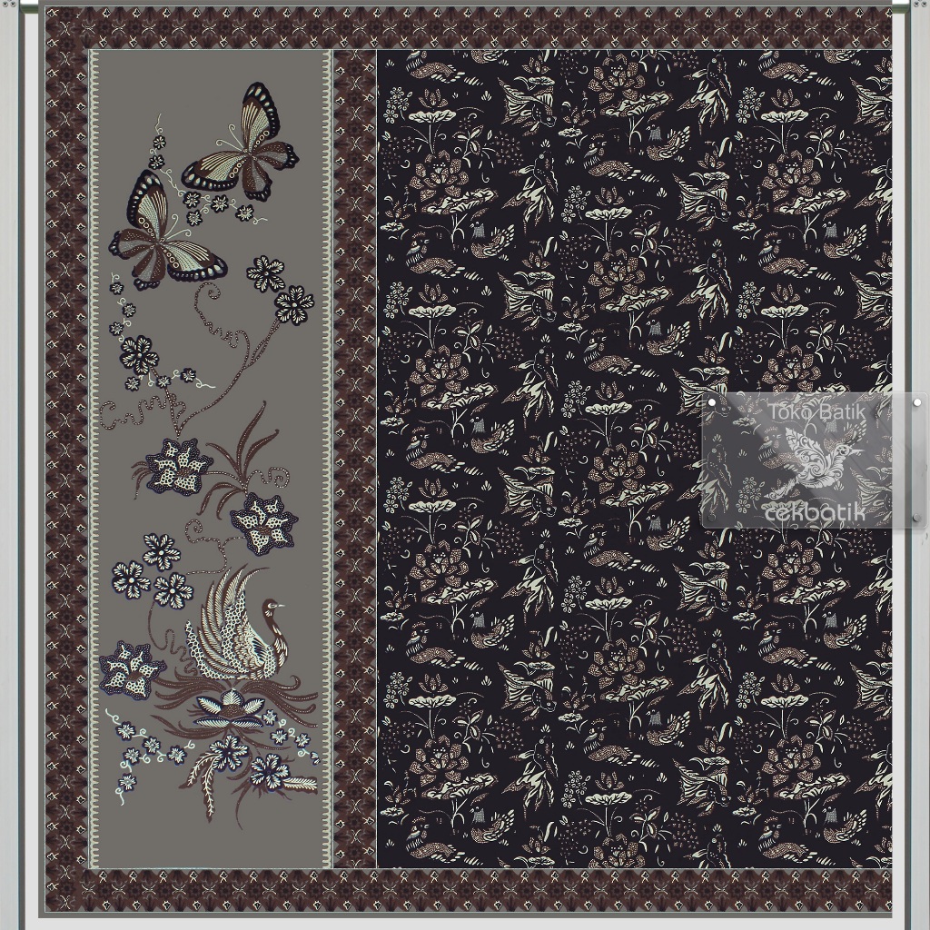 kain batik - Kualitas Ekspor kain batik - Motif Elegan Burung Ikan Koi (Hitam)