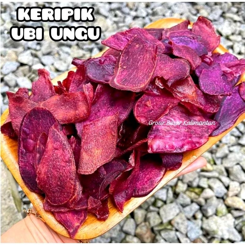 

250 gram Keripik ubi ungu keripik telo kerupuk singkong yg renyah dan gurih.