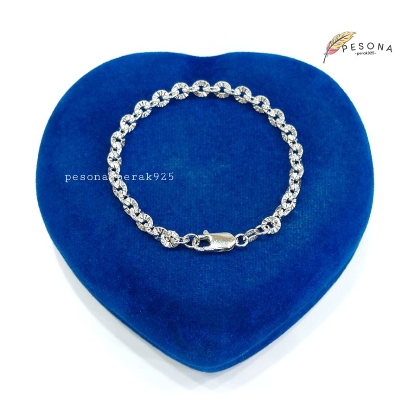 Gelang Tangan Dewasa Wanita Pria Perak Asli Silver 925 Lapis Emas Putih Model Rantai Nori Ukir Padat