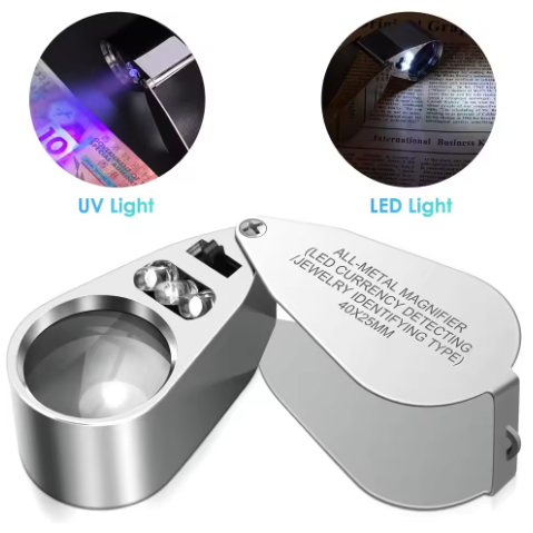 

SOF Kaca Pembesar Perhiasan 40X Kaca Pembesar LED/UV Berlampu Perhiasan Lingkaran Saku Kaca Pembesar Lipat Untuk Pekerjaan Dekat