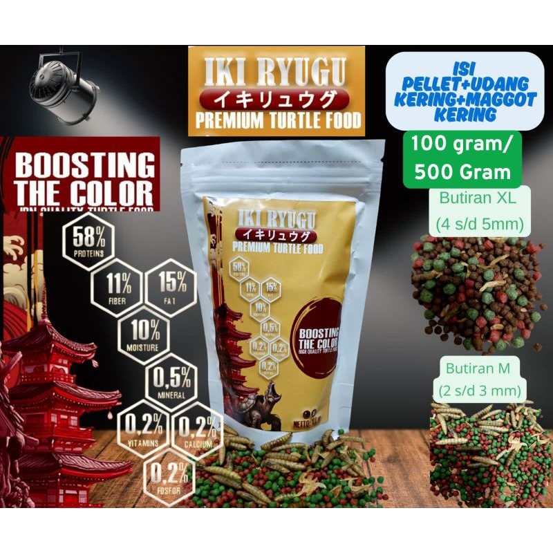 Pelet kura air IKI RYUGU Premium pelet Makanan Kura-Kura Air Premium 100gr – Pellet + Udang + Maggot