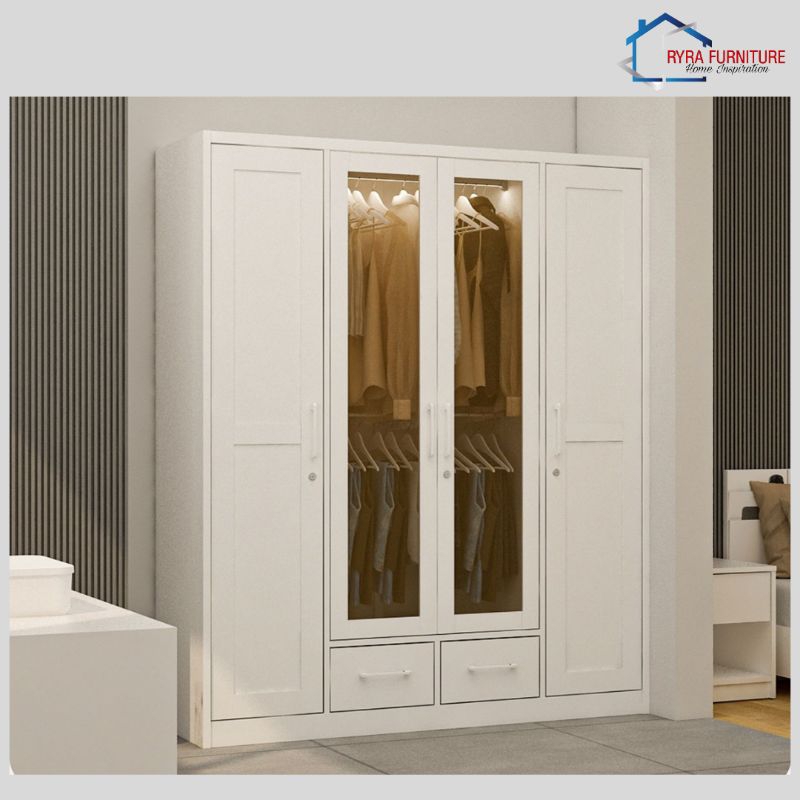 PIRA METROPOLIS - SCHON 4P FGD MWD LEMARI PAKAIAN BESI 4 PINTU DENGAN LACI DAN LED