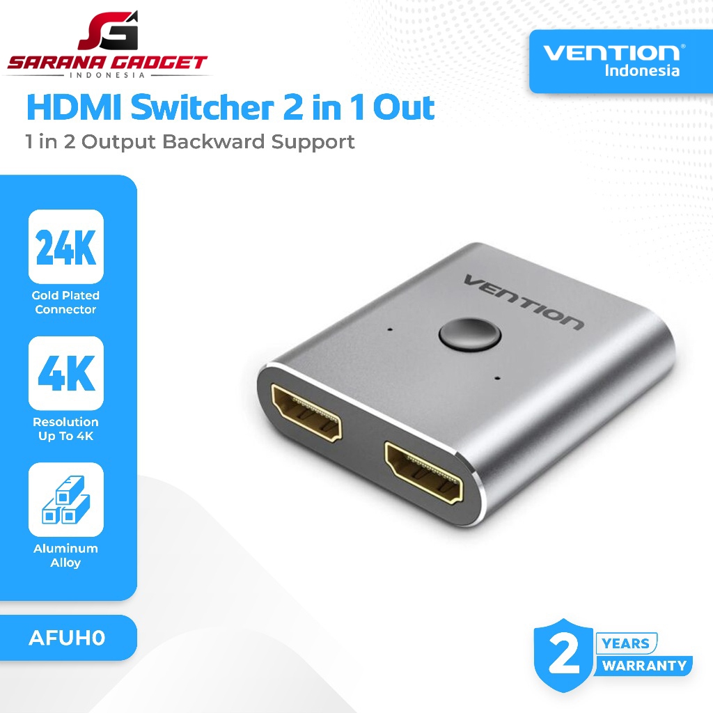 VENTION AFUH0 HDMI Switcher 2 In 1 Out Backward Support 1 In 2 Out Bi-Direction Switc Support 4K 2K 