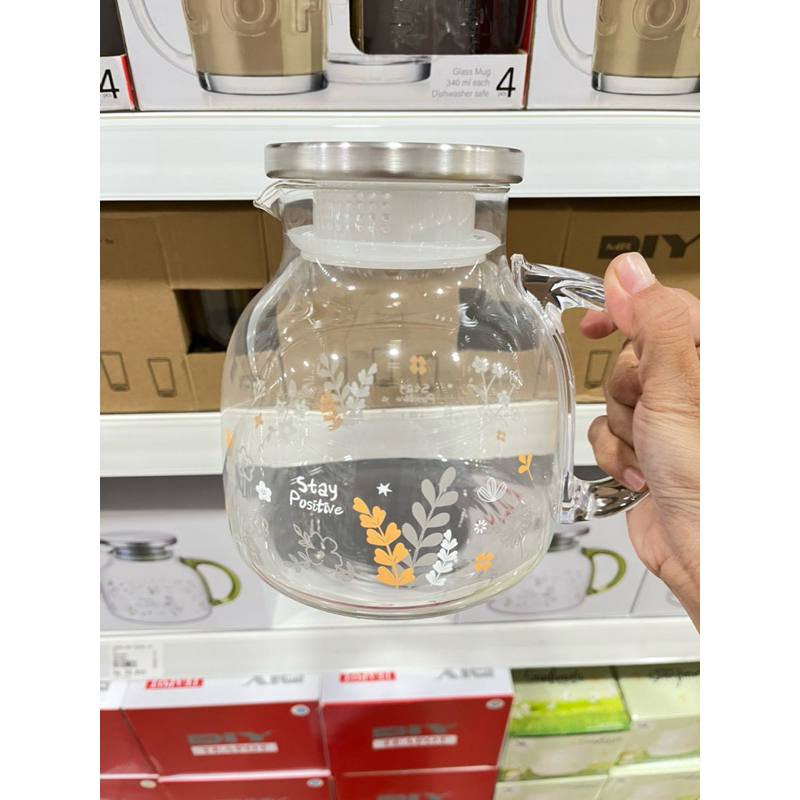 TEKO KACA 1500ML TUTUP STEINLESS /TEA POT KACA/TEKO TEH KACA UNIK/TEKO KACA AESTHETIC SERBAGUNA PREM
