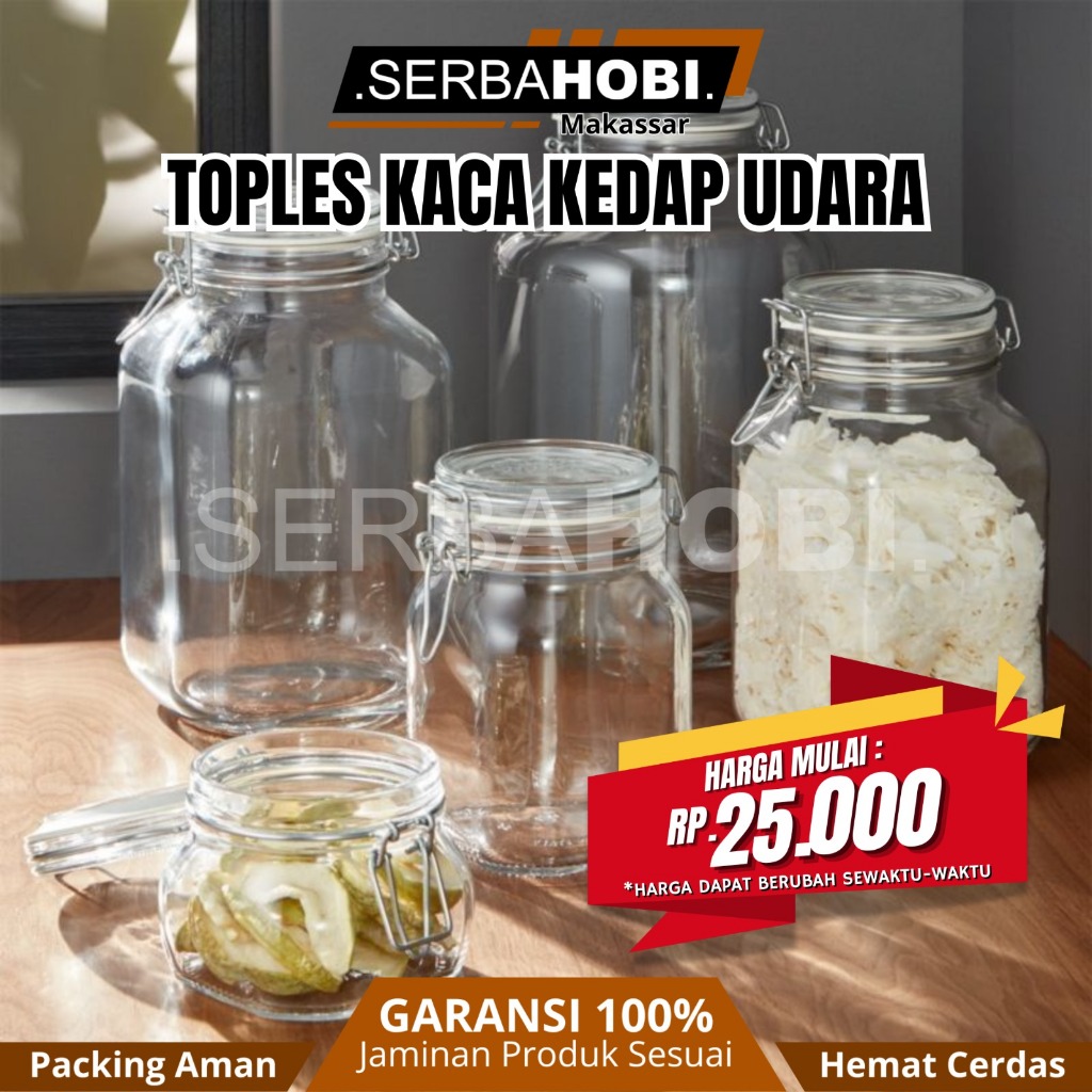 Toples Kaca Penyimpanan Kedap Udara / Toples makanan Transparan  / Toples Bumbu Bening  / Toples Kop