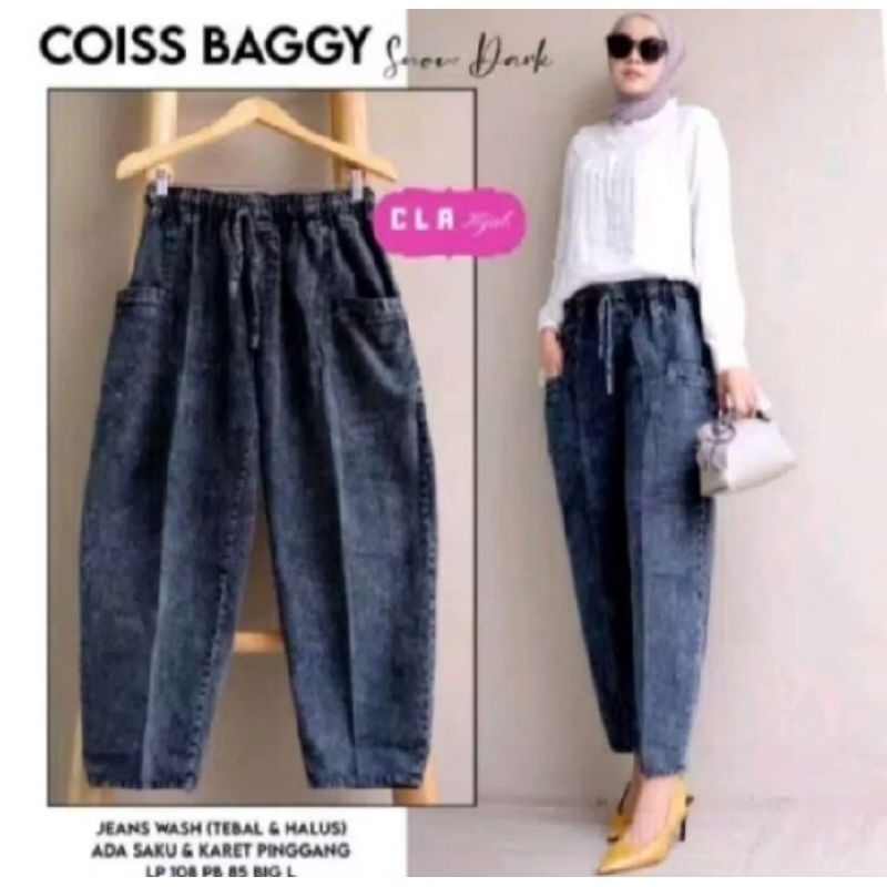 COOISY BAGGY PANTS_JEANS WANITA MODEL 7/9 PINGGANG FULL KARET_HARUKA PANTS BAHAN SOFT JEANS MUAT SAM