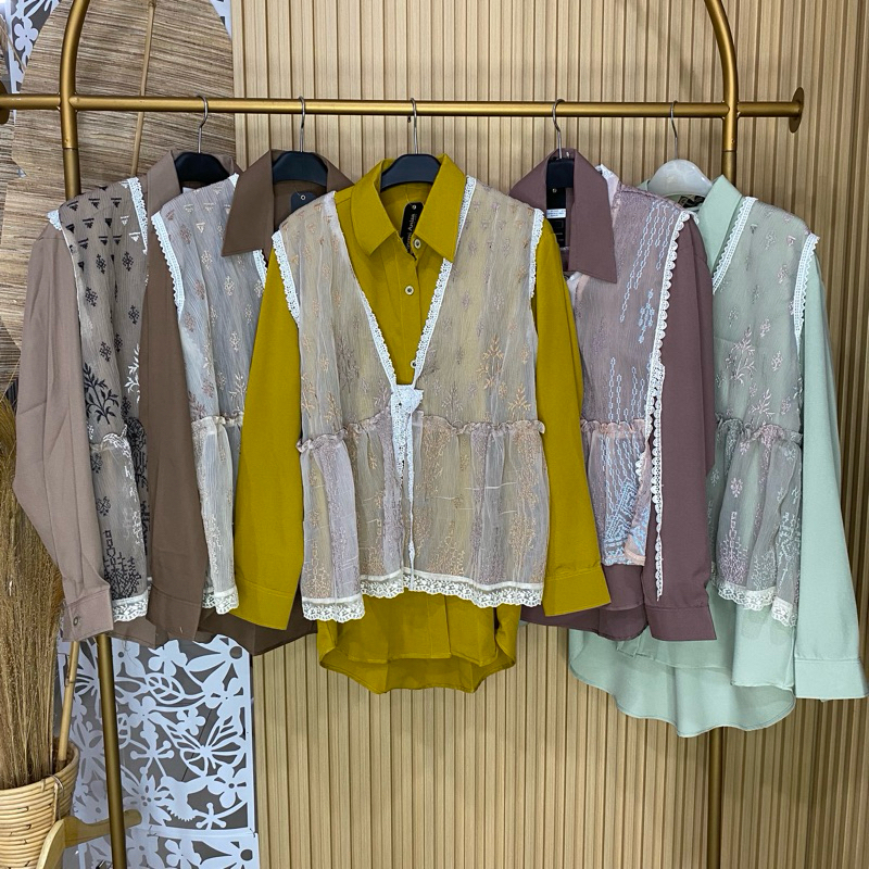 Ayumi Anisa Blouse Vest Chiffon Set | Set Kemeja Lady Zara dan Vest Chiffon