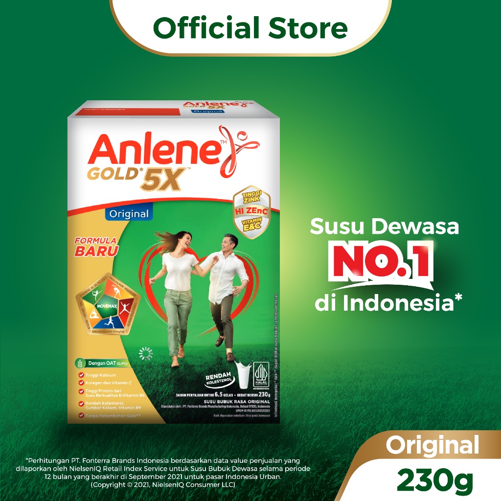 Anlene Gold 5X Susu Bubuk Dewasa Original 230g - Nutrisi Tinggi Kalsium Untuk Tulang, Sendi, dan Oto